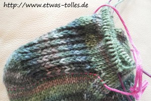 Rettungsleine bei der Ferse der Toe-Up-Socken